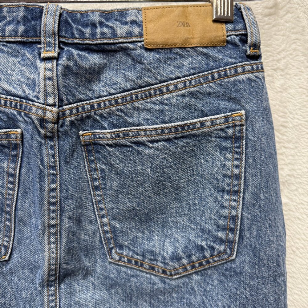 Zara Maxi Denim Skirt Womens XS Y2K Jean Blue Front Slit Streetwear Frayed 90s - Picture 5 of 14